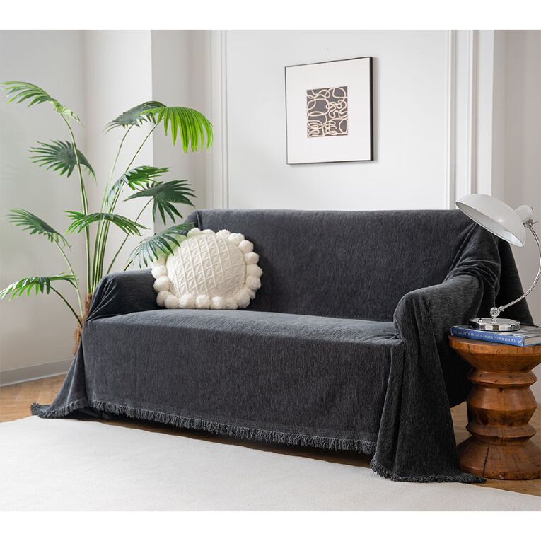 Living & Co Sofa Cover 3.5 Seater Plain Grey, , hi-res
