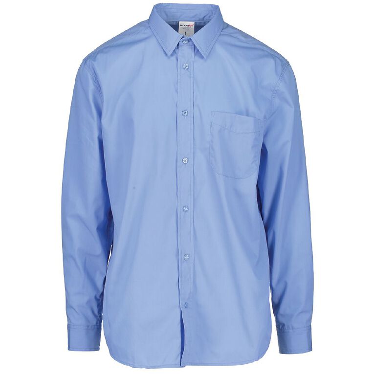 Schooltex Long Sleeve Poplin Shirt, Blue Mid, hi-res