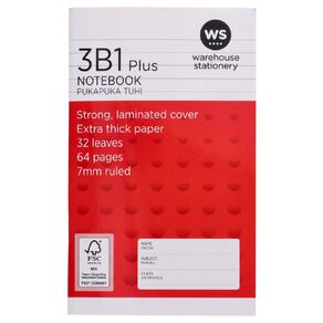 WS Notebook 3B1 Plus 7mm Ruled 32 Leaf Red