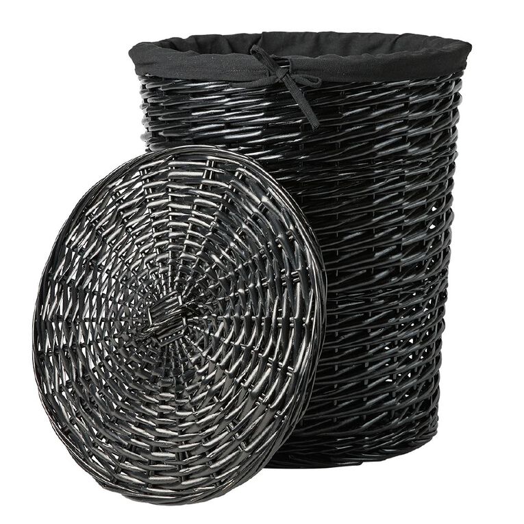 Living & Co Willow Laundry Hamper with Lid Black, , hi-res
