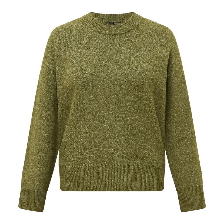 H&H Women's Oversized Crew Neck Cosy Knit Jumper, Green Mid, hi-res