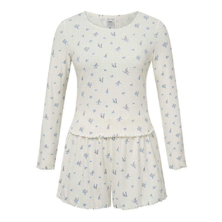 H&H Women's Pointelle Top and Short Pyjama Set, Cream, hi-res