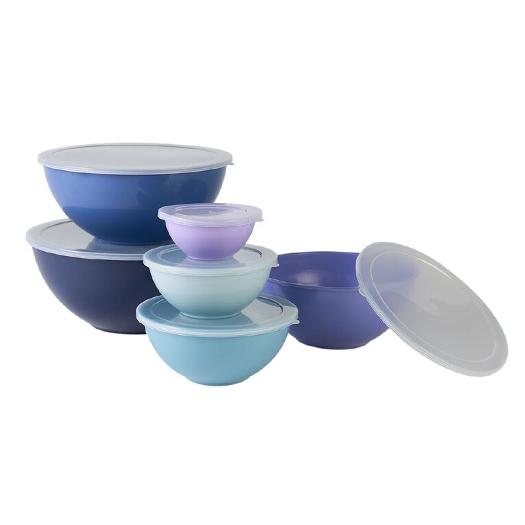 Living & Co Nested Bowls with Lids Multi-Coloured 6 Pack, , hi-res