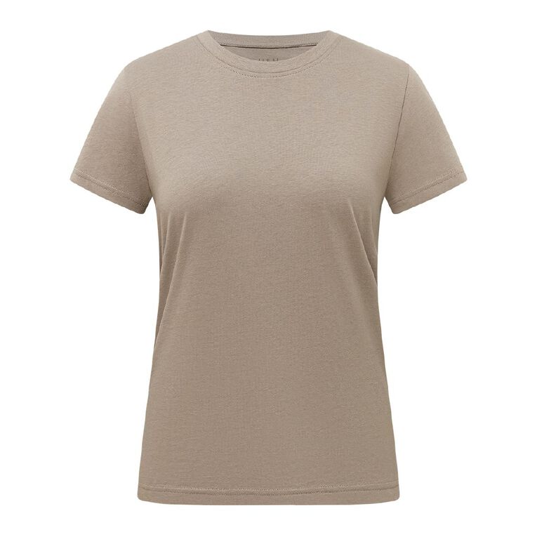 H&H Women's Short Sleeve Crew Neck Tee, Brown Light, hi-res