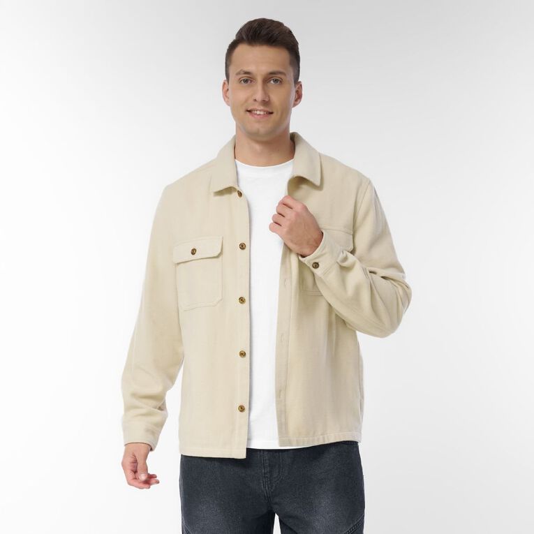 H&H Men's Heavy Flannel Shacket, Cream, hi-res