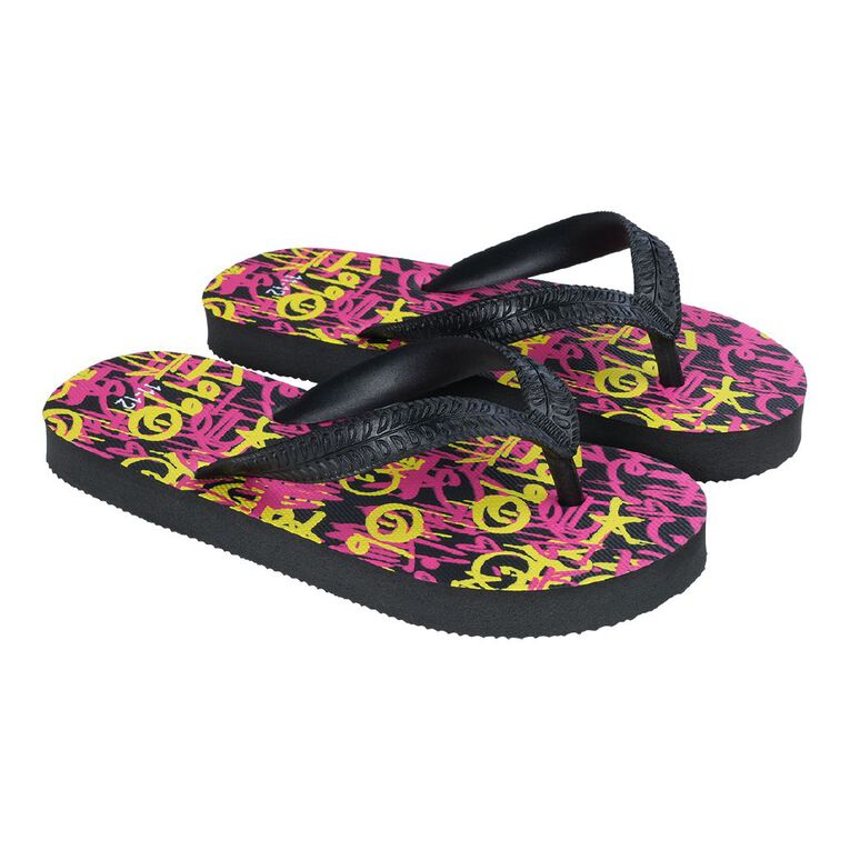 Young Original Senior Kids' Printed Jandals, Black, hi-res