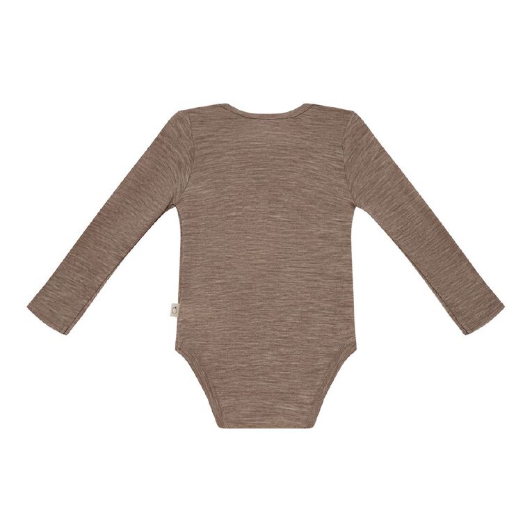 Young Original Babies' Merino Long Sleeve Bodysuit, Brown Mid, hi-res