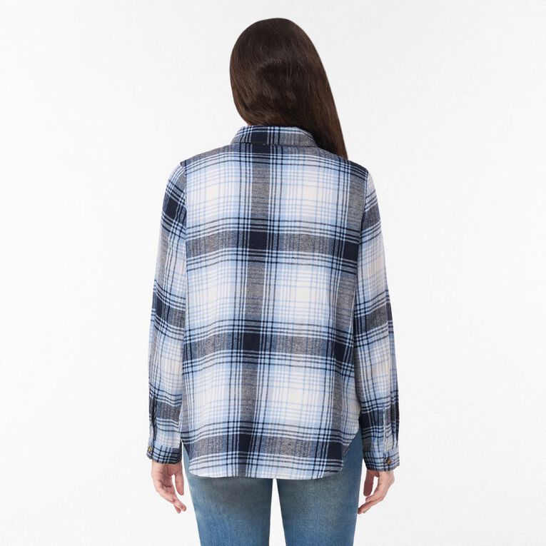 H&H Women's Long Sleeve Flannel Check Shirt, Blue Dark, hi-res