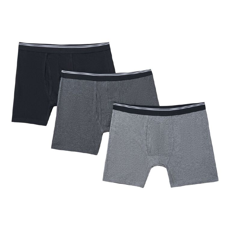 H&H Men's Mid Length Trunks 3 Pack, Black, hi-res
