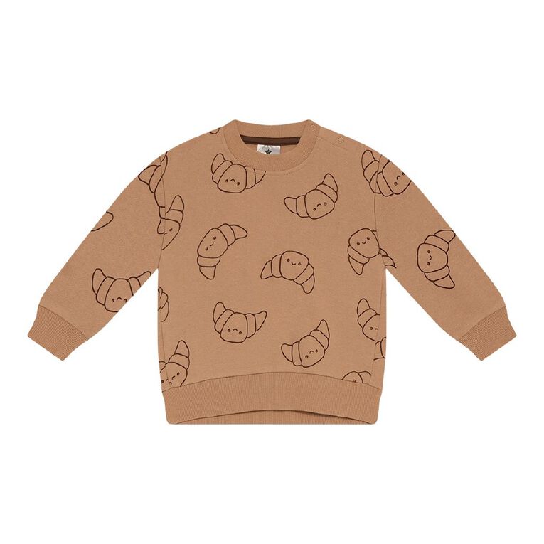Young Original Babies' Crew Printed Sweatshirt, Brown Mid CROISSANTS, hi-res