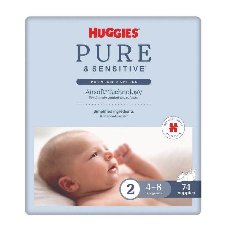 Huggies Pure and Sensitive Nappies Size 2 74x2, , hi-res