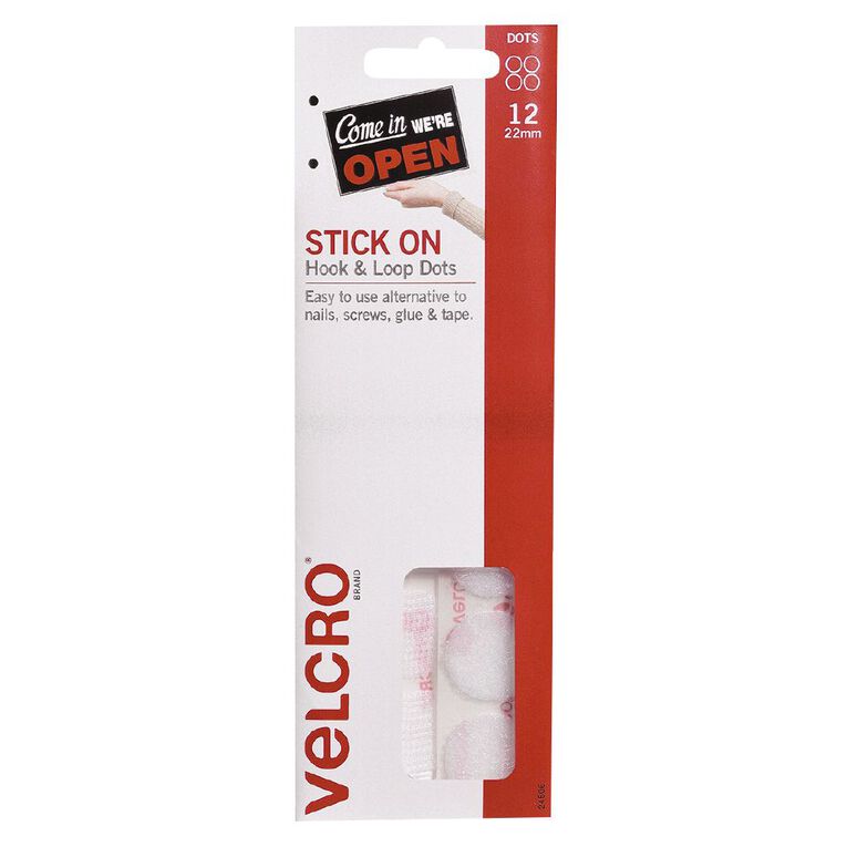 VELCRO Brand Hook & Loop Handy Dots 22mm 12 Set White, , hi-res