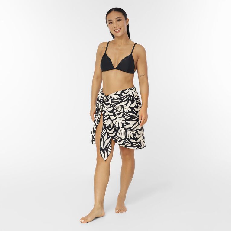 Active Intent Women's Knee Length Swim Sarong, Black/White, hi-res