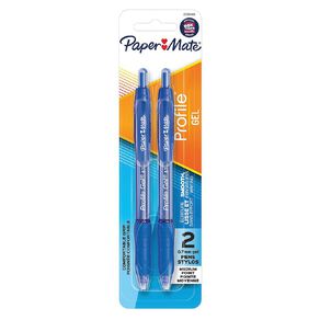Paper Mate Profile Retractable 0.7mm Gel Pen Blue Mid 2 Pack