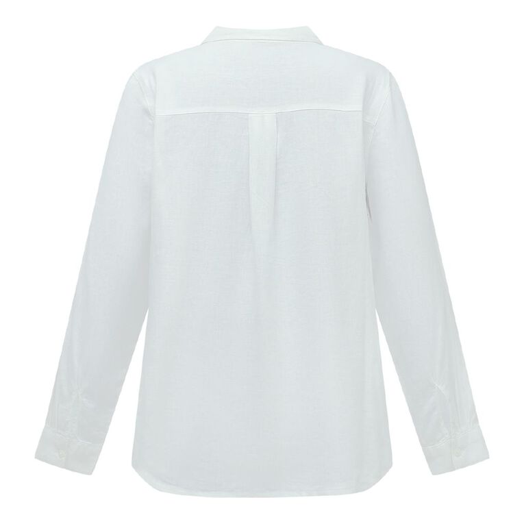 H&H Women's Long Sleeve Essential Linen Blend Shirt, White, hi-res