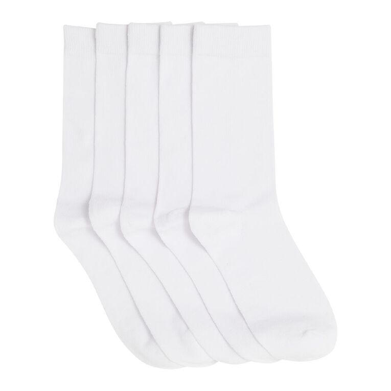 H&H Women's Plain Crew Socks 5 Pack, White, hi-res