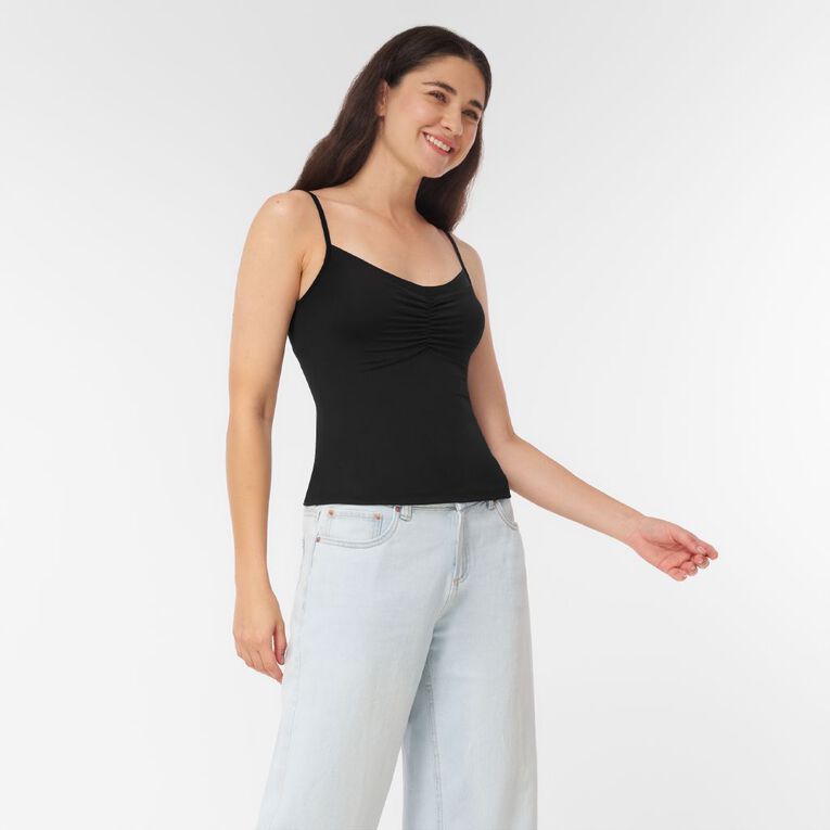 H&H Women's Contour Ruched Camisole, Black, hi-res