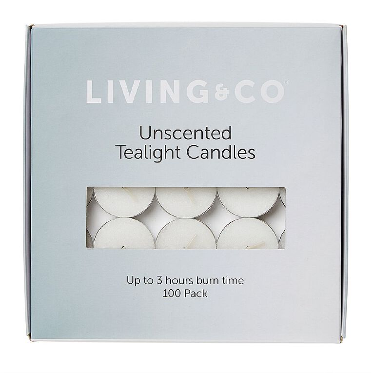 Living & Co Unscented Tealight Candles 100 Pack White The Warehouse