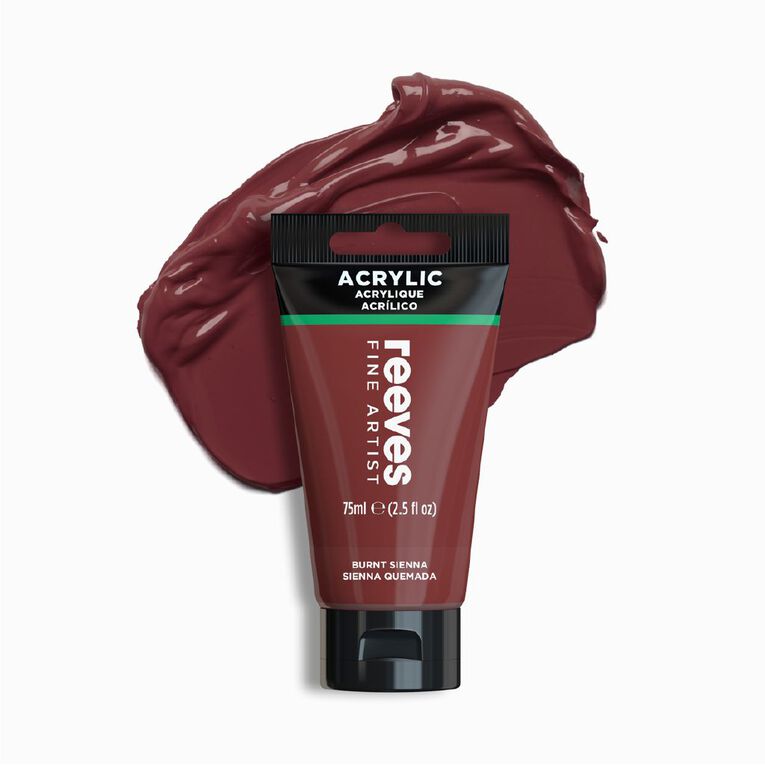 Reeves Fine Acrylic Paint Burnt Sienna 75ml, , hi-res