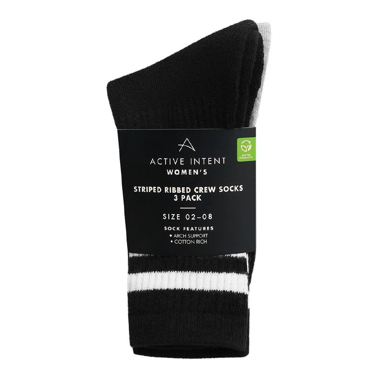 Active Intent Women's Striped Crew Socks 3 Pack, White, hi-res