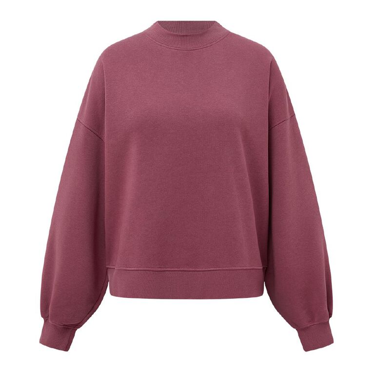 H&H Women's Balloon Sleeve Crew Sweatshirt, Pink Dark, hi-res