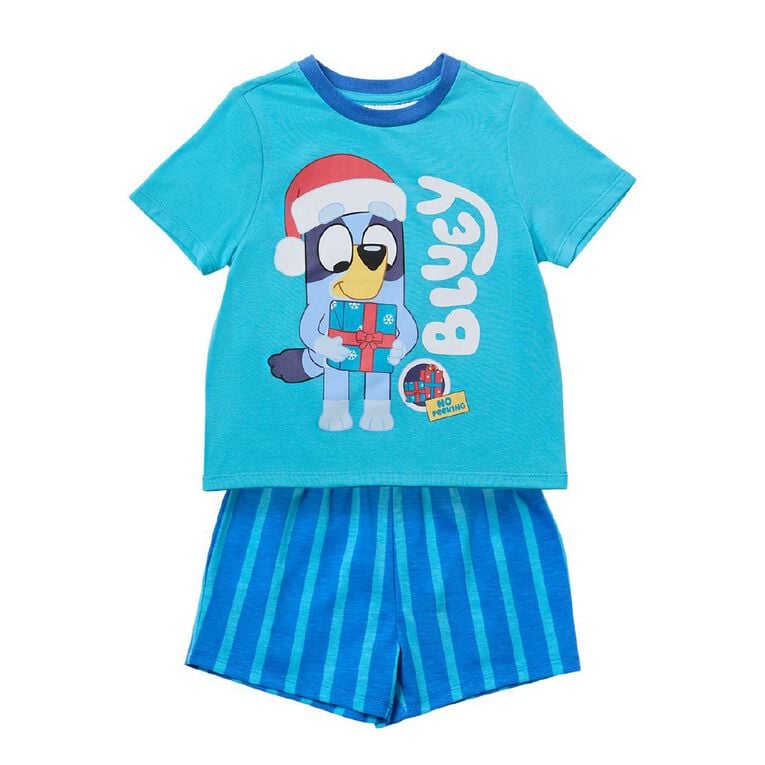 Bluey Boys' Xmas Tee and Short Pyjama Set, Blue Light, hi-res