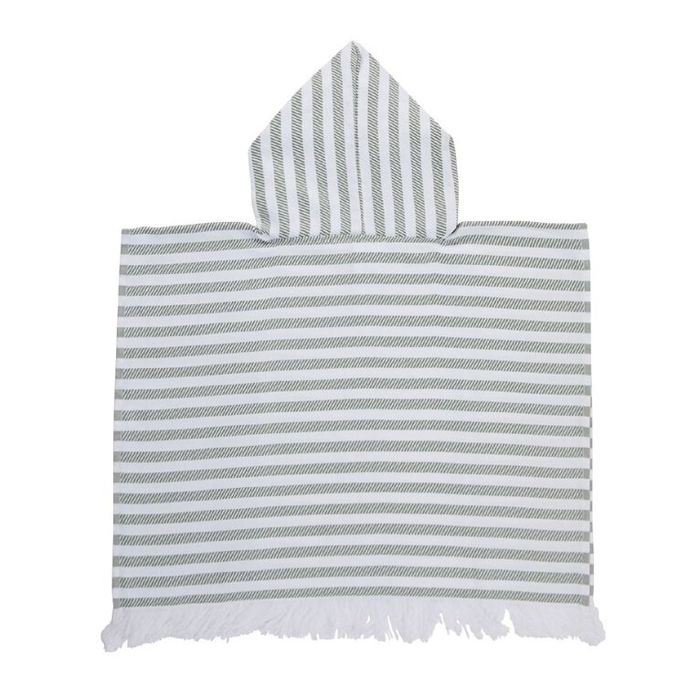 Living & Co Turkish Hooded Beach Towel Stripes Sage 60cm x 120cm, , hi-res