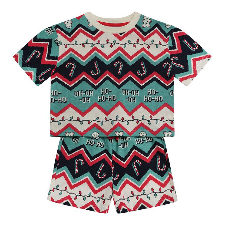 H&H Boys' Christmas Tee and Short Pyjama Set, Green Light, hi-res