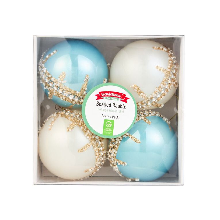 Wonderland Fun Festive Christmas Beaded Baubles 8cm Assorted 4 Pack, , hi-res
