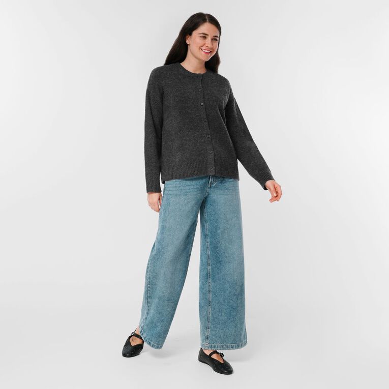 H&H Women's Cosy Oversized Crew Cardigan, Charcoal, hi-res