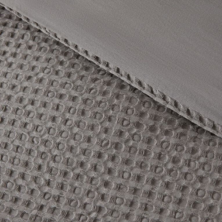 Living & Co Duvet Cover Set Cotton Waffle Grey King Single, , hi-res