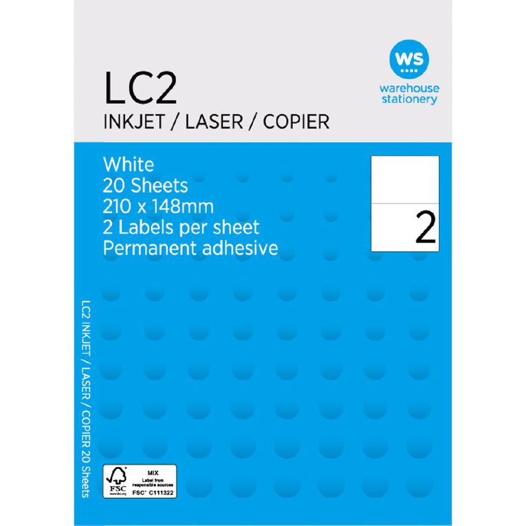 WS A4 2 Labels 20 Sheets, , hi-res