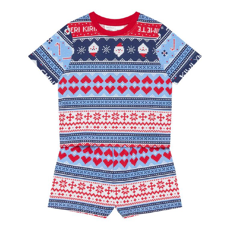H&H Girls' Family Christmas Tee and Shorts Pyjama Set, Blue Light, hi-res
