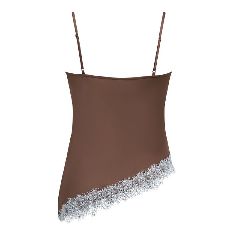 BRDRLESS Amelia Lace Trim Cami, Brown Dark, hi-res