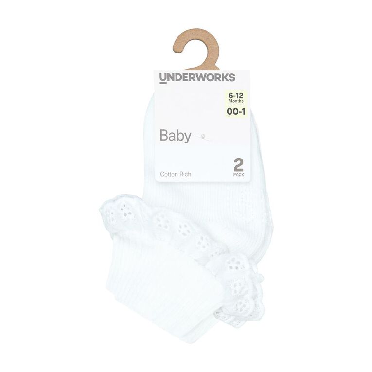 Underworks Infants' Ruffle Socks 2 Pack, White, hi-res