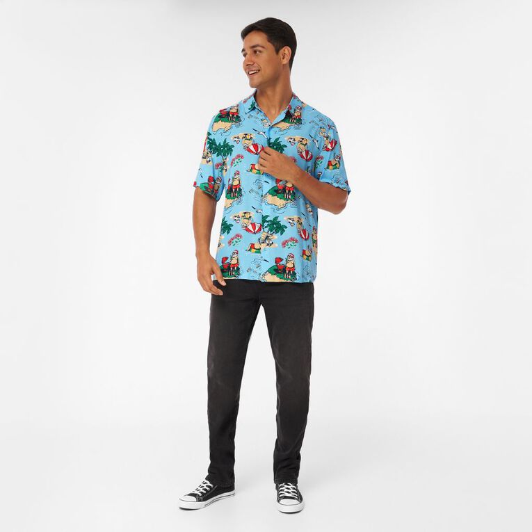H&H Men's Short Sleeve Printed Shirt, Blue Light, hi-res