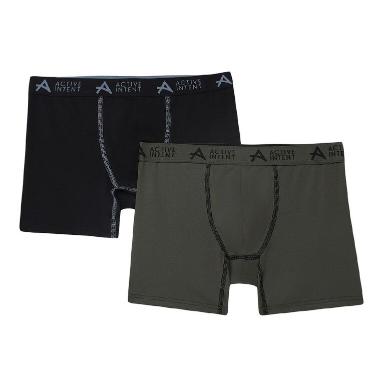 Active Intent Boys' Performance Full Mesh Mid Length Trunks 2 Pack, Black/Green, hi-res