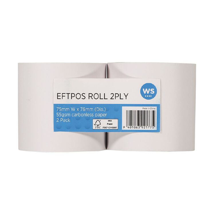 WS Eftpos 2ply Carbonless Roll 75mm x 76mm, , hi-res