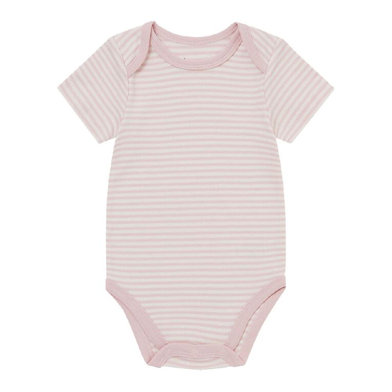 Young Original Baby Short Sleeve Printed Bodysuit 3 Pack, Pink Light HEARTS, hi-res