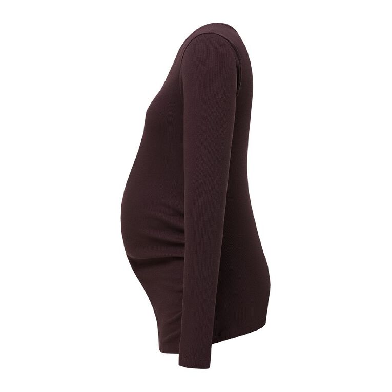 H&H Maternity Long Sleeve Henley Top, Brown Dark, hi-res