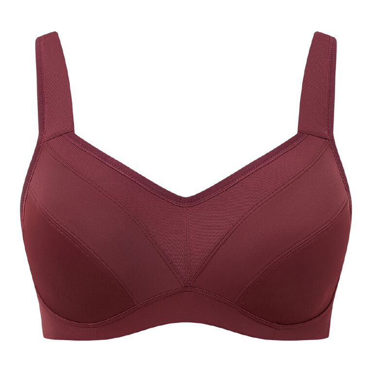 Active Intent Women's Mesh Panel Full Figure Sports Bra, Red Dark, hi-res