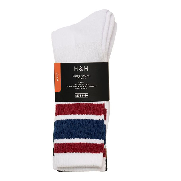 H&H Men's Graphic Crew Socks 3 Pack, Black, hi-res