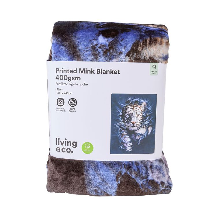 Living & Co 400gsm Mink Feel Blanket Tiger Multi-Coloured Queen, , hi-res