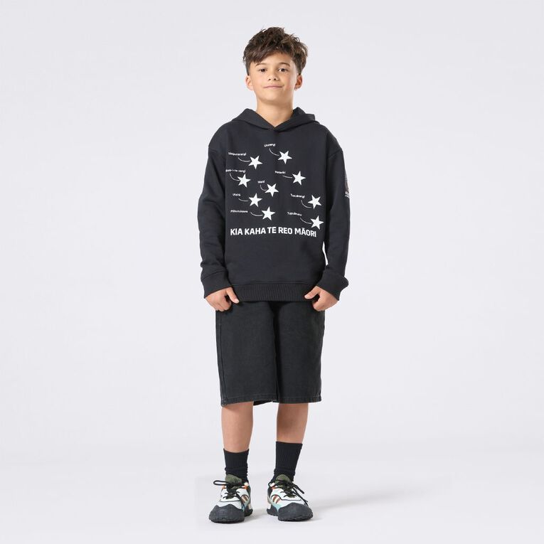 MLC Kids' Matariki Glow In The Dark Hoodie, Black, hi-res