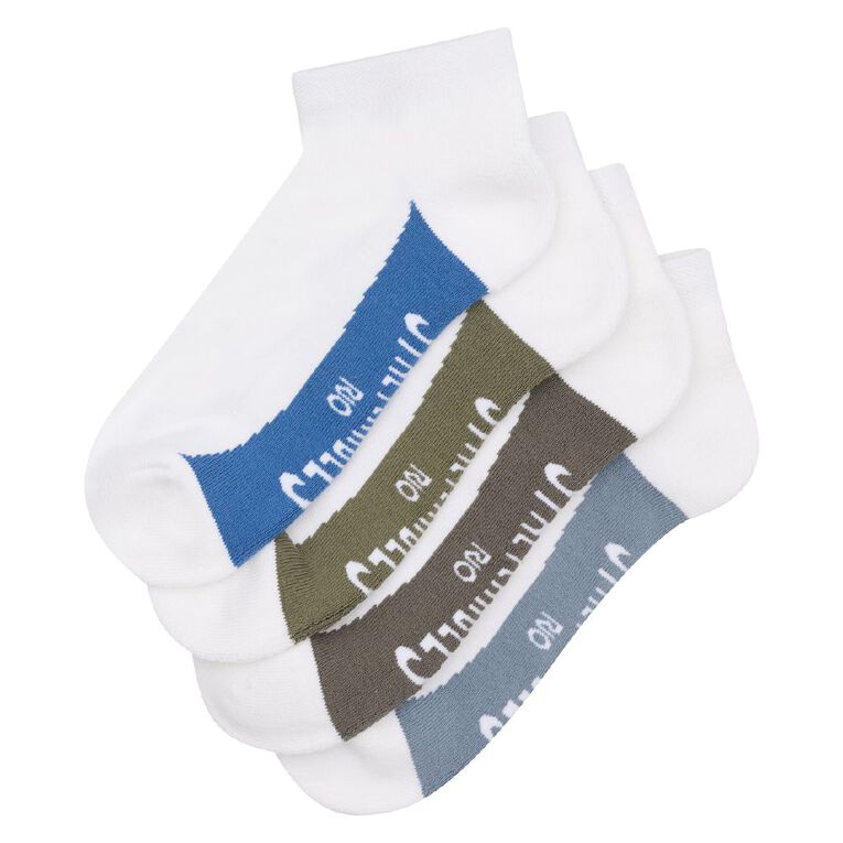 Rio Men's Low Crew Stretchable Socks 4 Pack, White 67K, hi-res