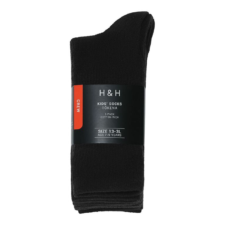 H&H Boys' Rib Crew Socks 5 Pack, Black, hi-res
