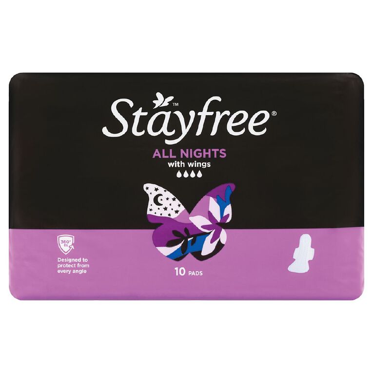Stayfree All Night Pads with Wings Value 10 Pack, , hi-res