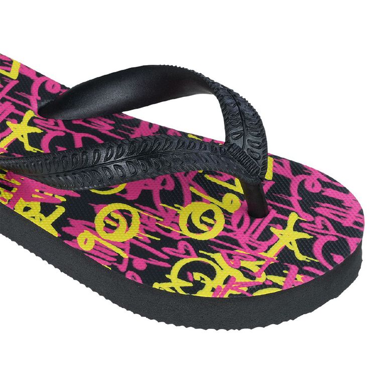 Young Original Senior Kids' Printed Jandals, Black, hi-res