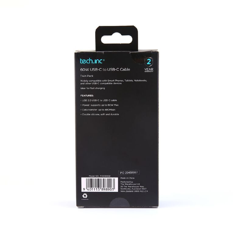 Tech.Inc 60W USB-C 1m Cable Twin Pack, , hi-res