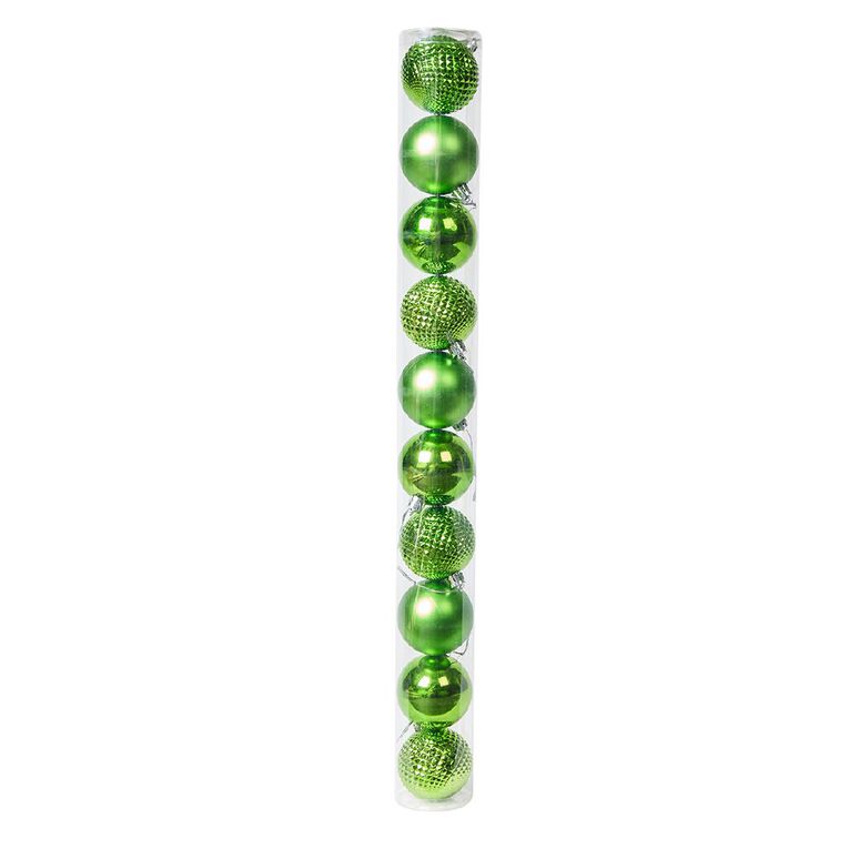 Wonderland Christmas Baubles 6cm Bright Green 10 Pack, , hi-res